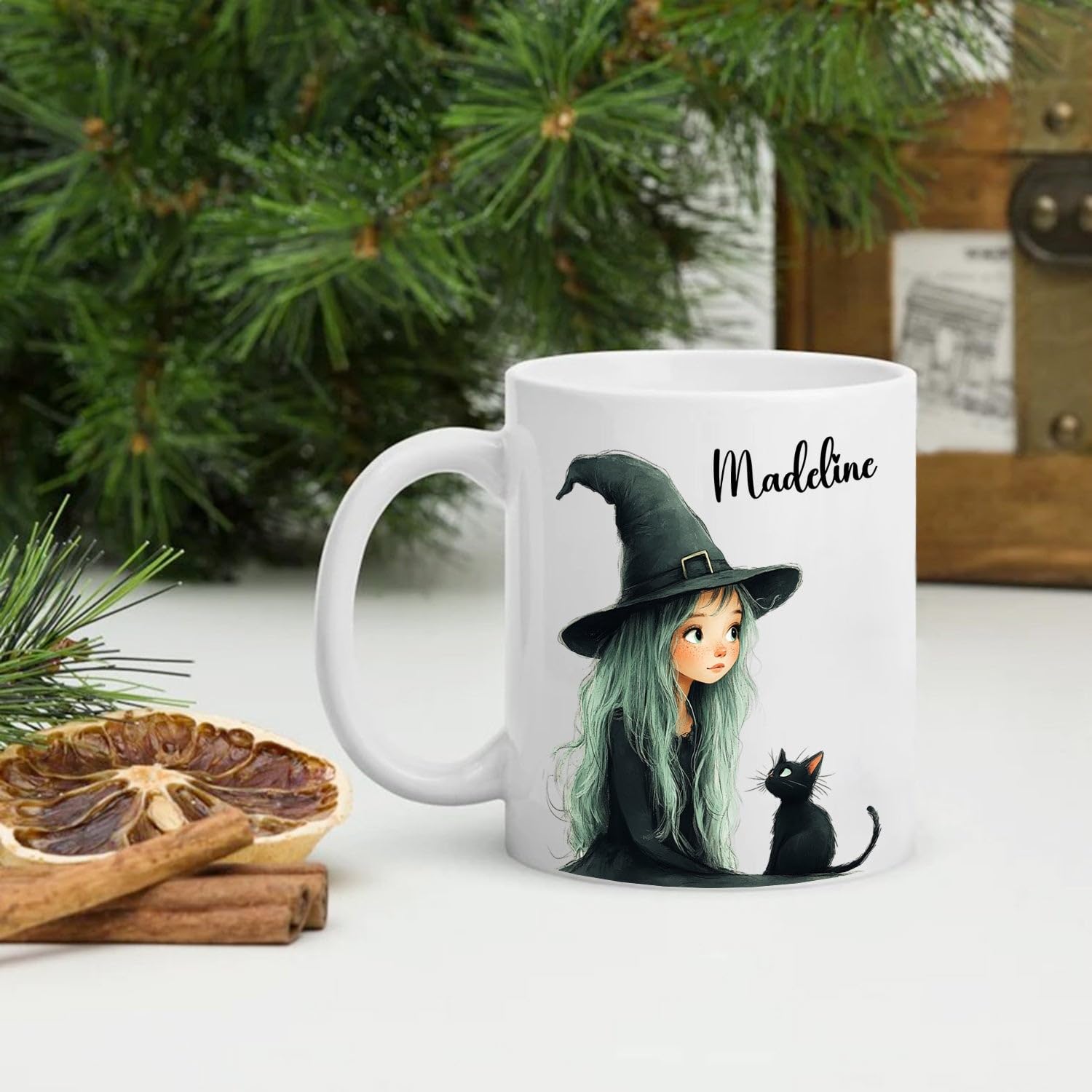Ciciron Personalized Witch And Black Cat Coffee Mug Gift For Women/Daughter/Friend, Witches Halloween Coffee Cup, Customized Witch Lover White Accent Ceramic Cup With Name, Cute Witchy Tea Mug 11 Oz - Image 3