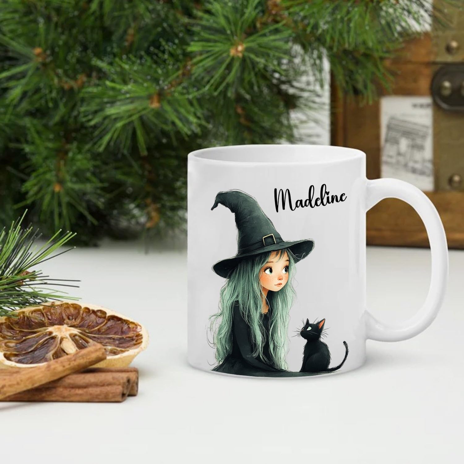 Ciciron Personalized Witch And Black Cat Coffee Mug Gift For Women/Daughter/Friend, Witches Halloween Coffee Cup, Customized Witch Lover White Accent Ceramic Cup With Name, Cute Witchy Tea Mug 11 Oz - Image 4
