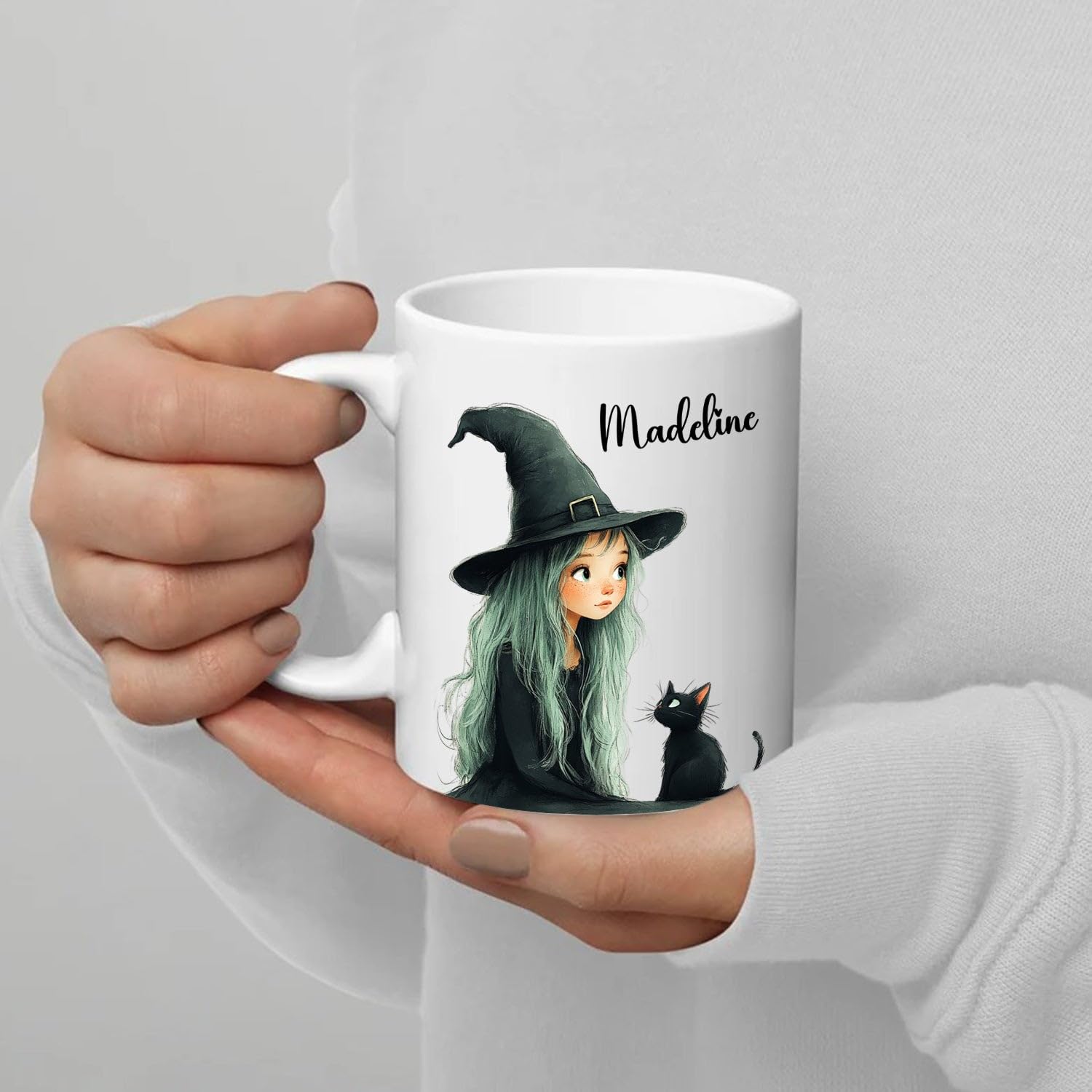 Ciciron Personalized Witch And Black Cat Coffee Mug Gift For Women/Daughter/Friend, Witches Halloween Coffee Cup, Customized Witch Lover White Accent Ceramic Cup With Name, Cute Witchy Tea Mug 11 Oz - Image 5