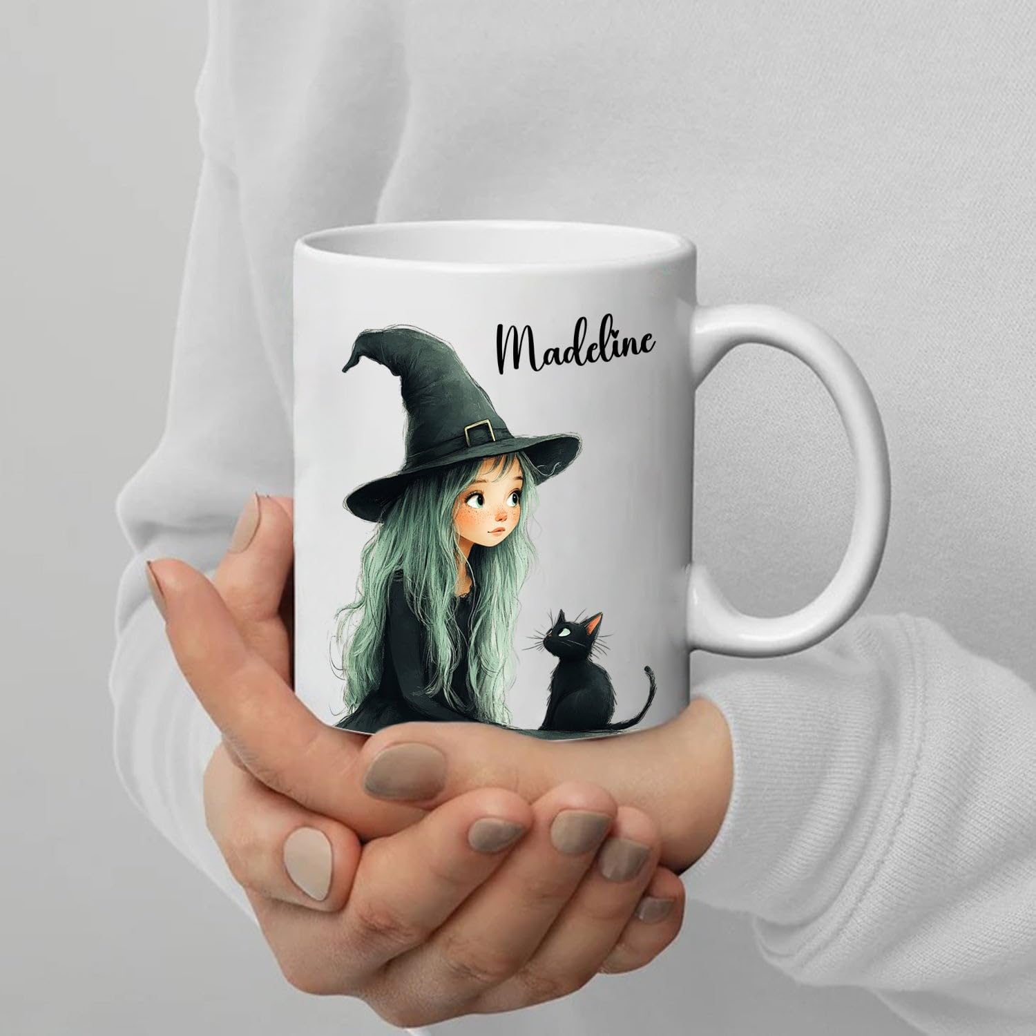 Ciciron Personalized Witch And Black Cat Coffee Mug Gift For Women/Daughter/Friend, Witches Halloween Coffee Cup, Customized Witch Lover White Accent Ceramic Cup With Name, Cute Witchy Tea Mug 11 Oz - Image 6