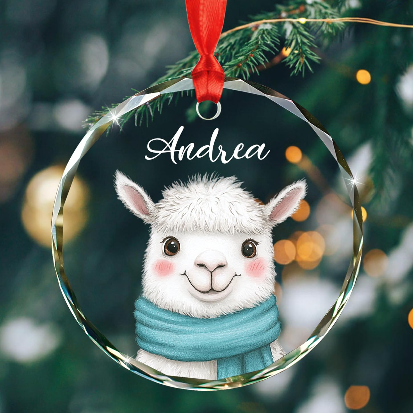Customized Llama Glass Christmas Ornament 2026, Personalized Name Llama Xmas Ornaments Gift for Children Sister Brother Animal Lover, Llama Ornaments Xmas, Beautiful Llama Animal Glass Ornament Gifts - Image 3