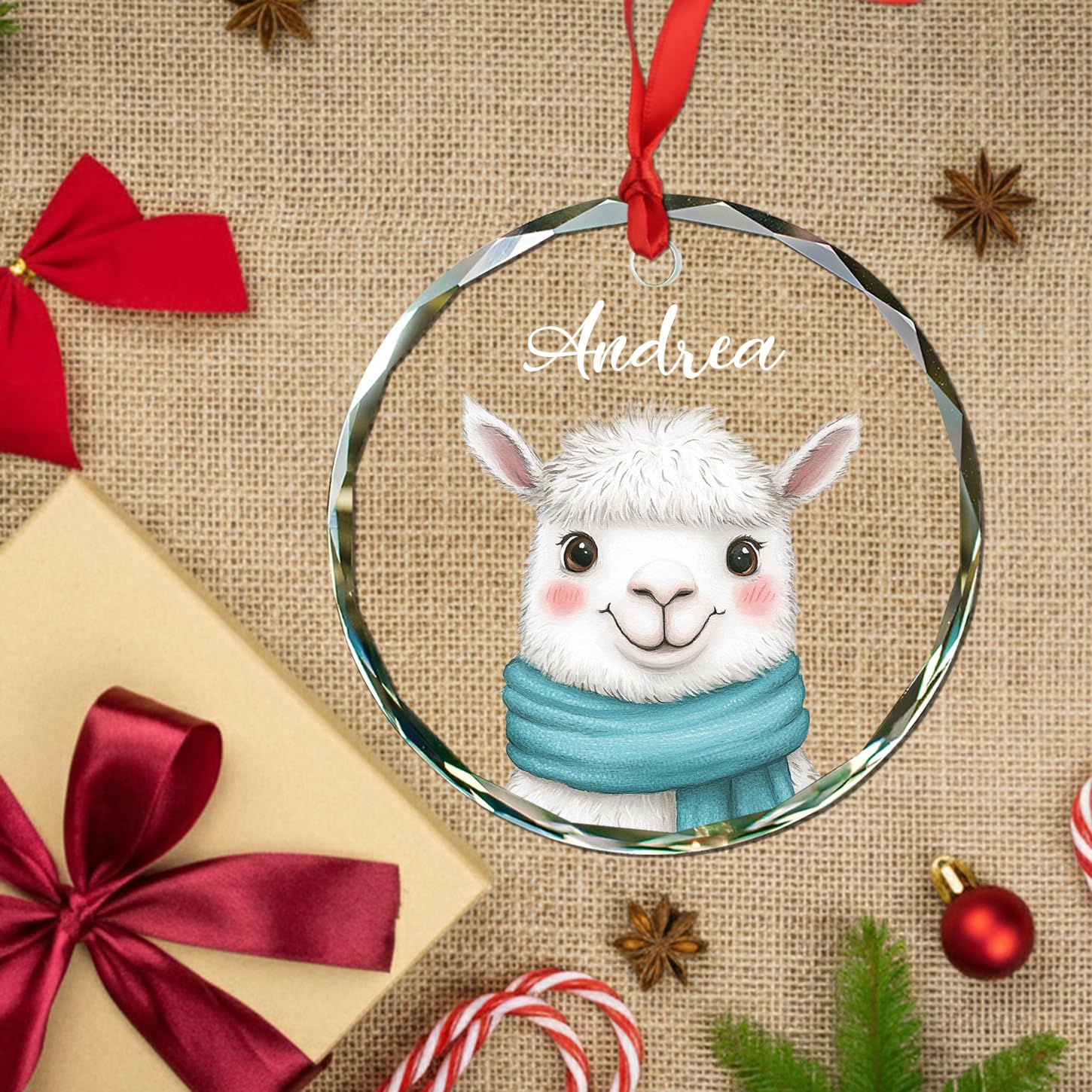 Customized Llama Glass Christmas Ornament 2026, Personalized Name Llama Xmas Ornaments Gift for Children Sister Brother Animal Lover, Llama Ornaments Xmas, Beautiful Llama Animal Glass Ornament Gifts - Image 4