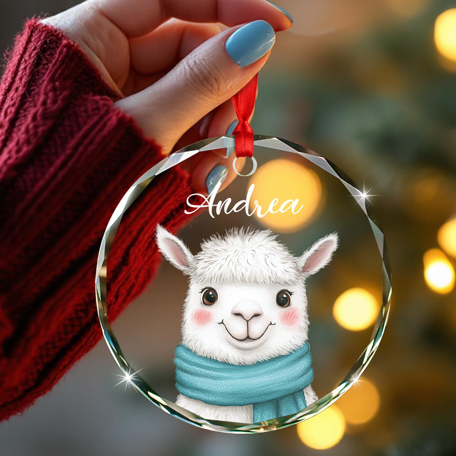 Customized Llama Glass Christmas Ornament 2026, Personalized Name Llama Xmas Ornaments Gift for Children Sister Brother Animal Lover, Llama Ornaments Xmas, Beautiful Llama Animal Glass Ornament Gifts - Image 5