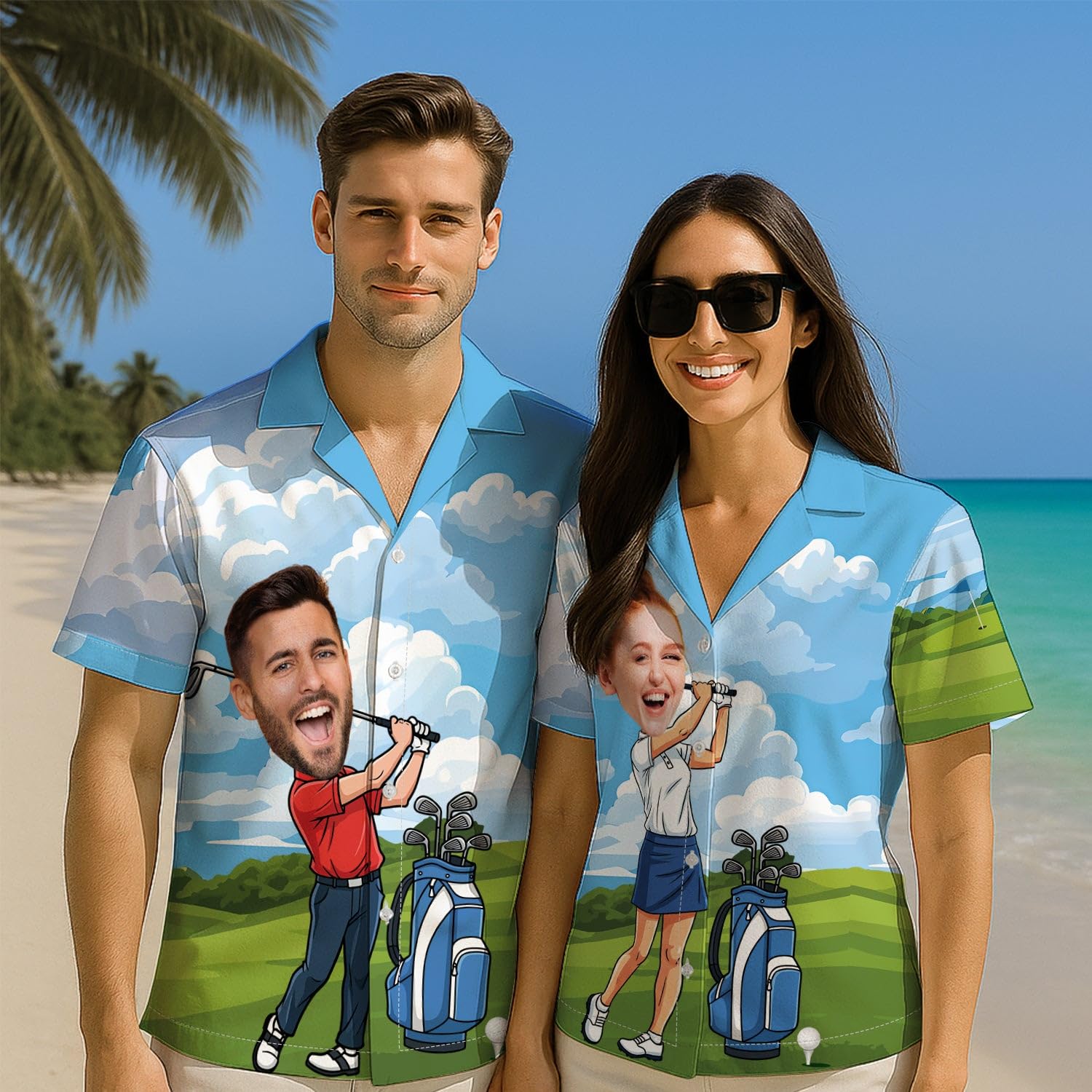 Customized Name & Photo Face Hawaiian Shirt for Men Team Coach, Personalized Sport Men's Button Down Hawaiian Shirts - Image 3