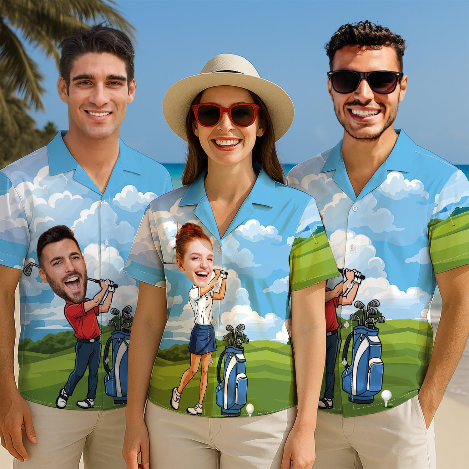 Customized Name & Photo Face Hawaiian Shirt for Men Team Coach, Personalized Sport Men's Button Down Hawaiian Shirts - Image 5