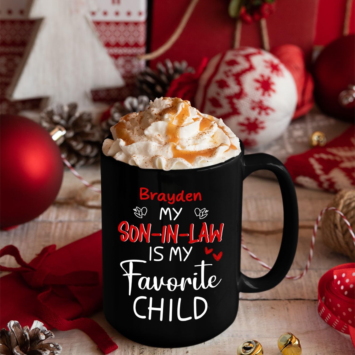 Customized Name Son-In-Law Coffee Mug 11 Oz 15 Oz, My Son-In-Law Is My Favorite Child Black Cup Gift From Father In Law Mother In Law, Personalized Son In Law Coffee Cup, Son In Law Ceramic Tea Mug - Image 3