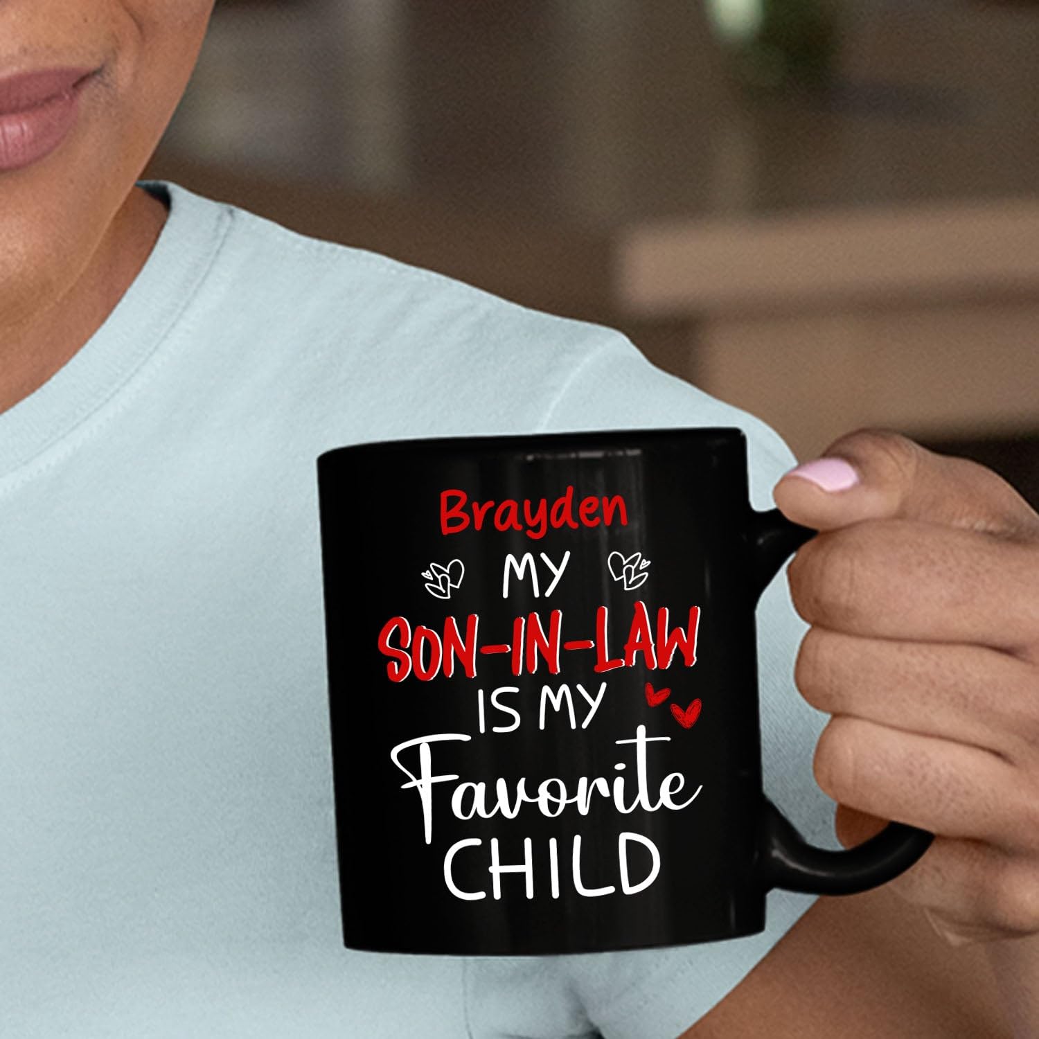 Customized Name Son-In-Law Coffee Mug 11 Oz 15 Oz, My Son-In-Law Is My Favorite Child Black Cup Gift From Father In Law Mother In Law, Personalized Son In Law Coffee Cup, Son In Law Ceramic Tea Mug - Image 6