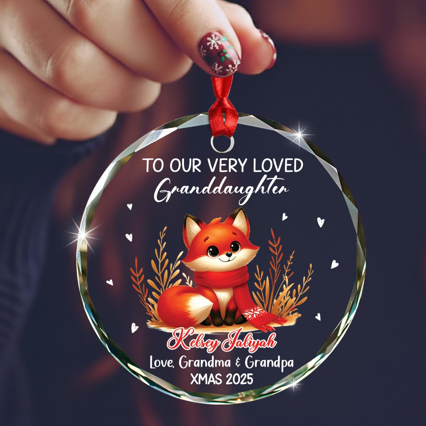 Customized Text & Name Granddaughter Fox Glass Ornament, to Our Very Loved Granddaughter Ornaments Gift from Grandparents, Personalized Granddaughters Fox Glass Christmas Ornament Gift for Birthday - Image 5