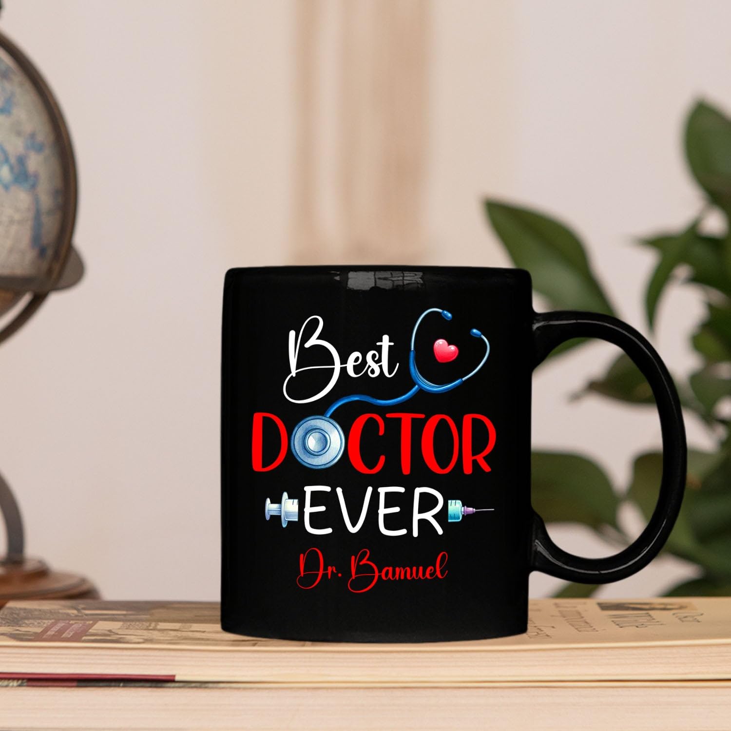 Personalized Best Doctor Ever Coffee Mug 11 Oz 15 Oz, Customized Name Dr Doctors Coffee Cup Gifts For Birthday, Stethoscope Travel Mug Gift For Doctor Appreciation, PhD Doctorate Black Ceramic Cup - Image 4