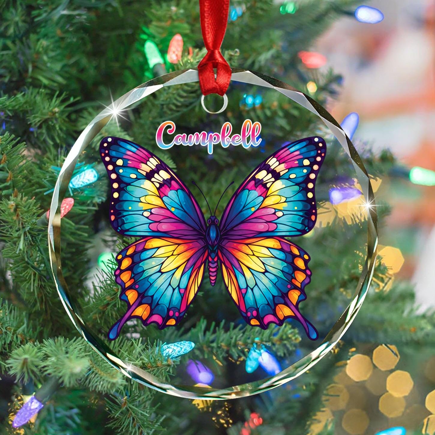 Personalized Butterfly Glass Christmas Ornament 2026, Unique Butterfly Hanging Xmas Tree Ornaments Gift for Daughter Kid Girl Sister Granddaughter, Customized Butterflies Glass Ornament for Birthday - Image 3