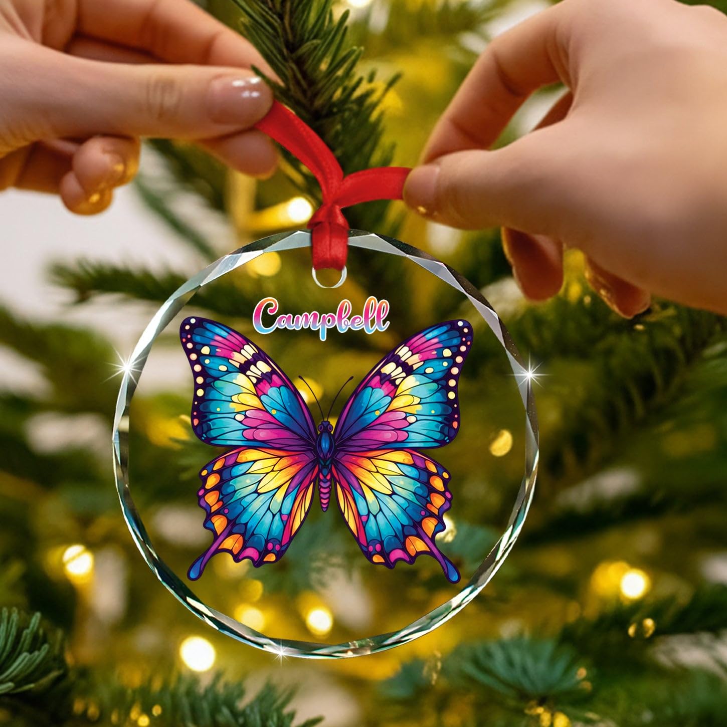 Personalized Butterfly Glass Christmas Ornament 2026, Unique Butterfly Hanging Xmas Tree Ornaments Gift for Daughter Kid Girl Sister Granddaughter, Customized Butterflies Glass Ornament for Birthday - Image 5