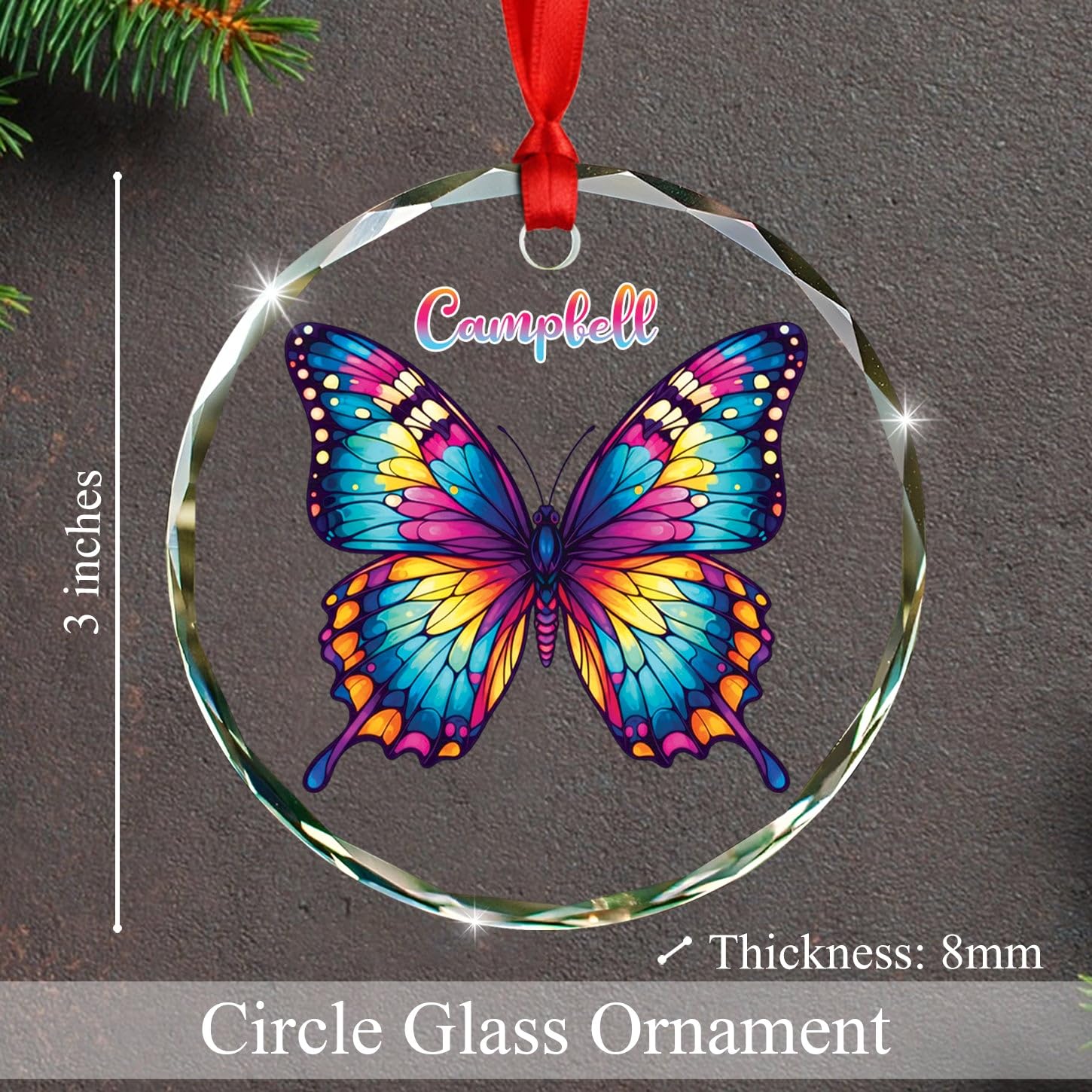 Personalized Butterfly Glass Christmas Ornament 2026, Unique Butterfly Hanging Xmas Tree Ornaments Gift for Daughter Kid Girl Sister Granddaughter, Customized Butterflies Glass Ornament for Birthday - Image 6