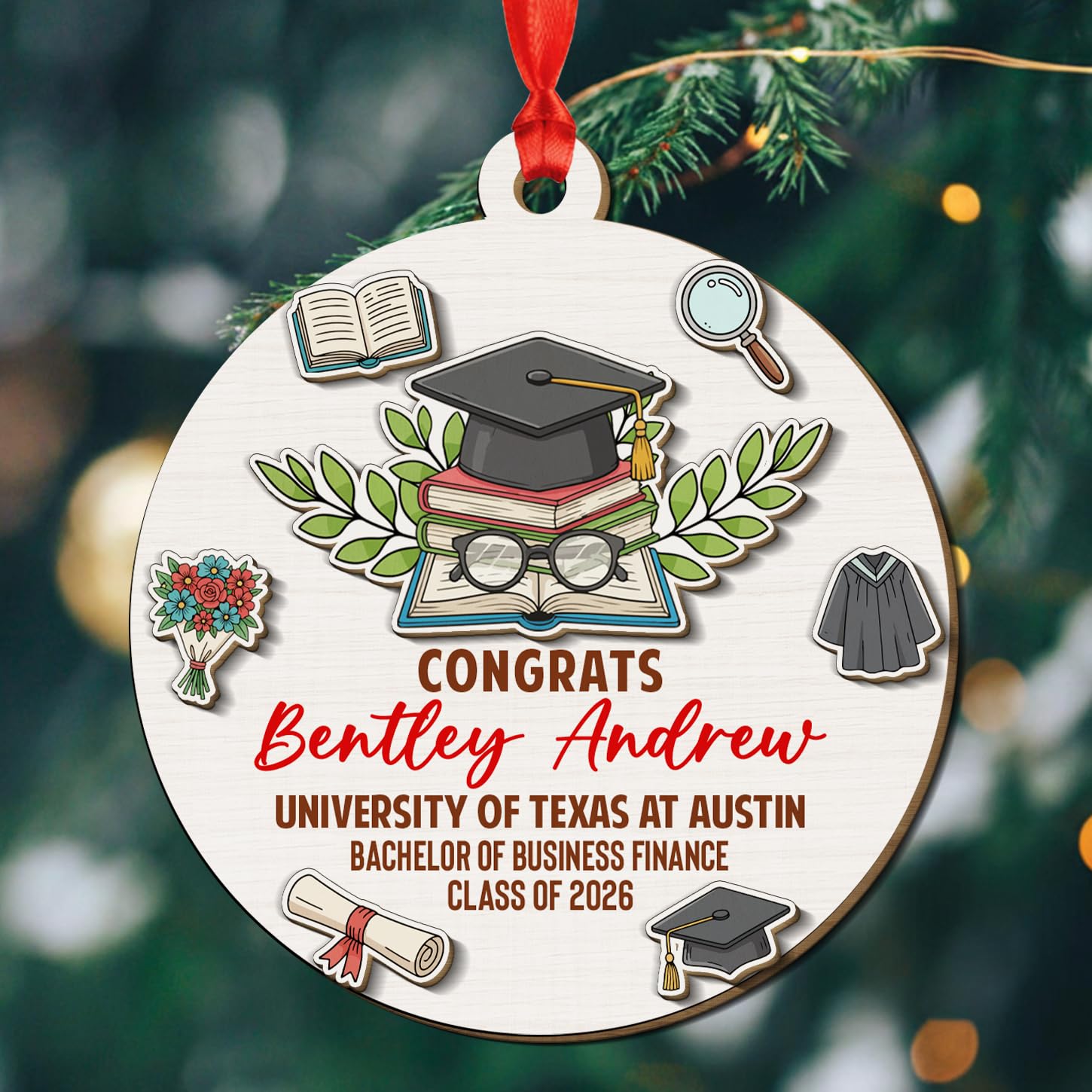 Personalized Congrats Graduation 2 Layer 3D Wooden Christmas Ornament Gift for Men Women, Senior High School/College Graduation Ornament, Custom Name School & Class of 2026 Graduate Xmas Ornaments - Image 3