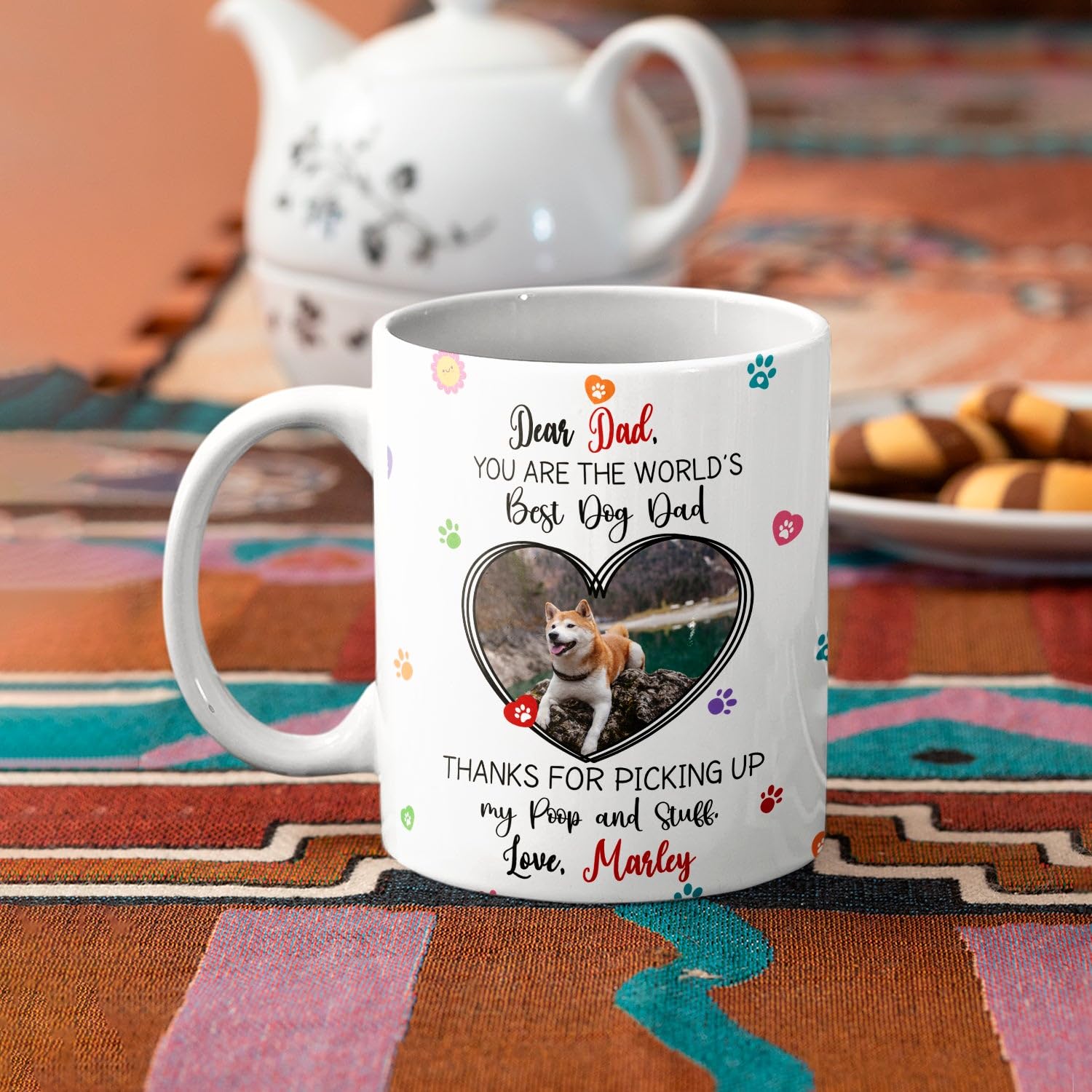 Personalized Dear Dad Accent Coffee Mug 11 Oz, Dear Dad You Are The World's Best Dog Dad White Mug, Customized Name/Photo Dog Coffee Cup Gift For Birthday Christmas, Awesome Dog Dad Ceramic Teacup - Image 4