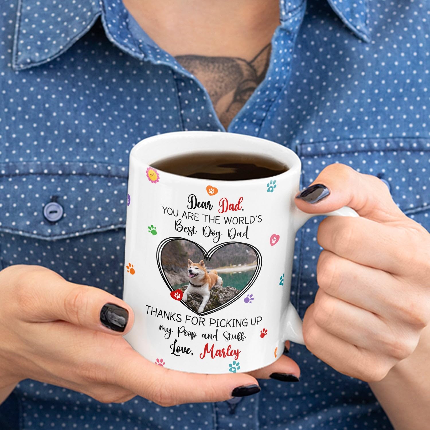 Personalized Dear Dad Accent Coffee Mug 11 Oz, Dear Dad You Are The World's Best Dog Dad White Mug, Customized Name/Photo Dog Coffee Cup Gift For Birthday Christmas, Awesome Dog Dad Ceramic Teacup - Image 5