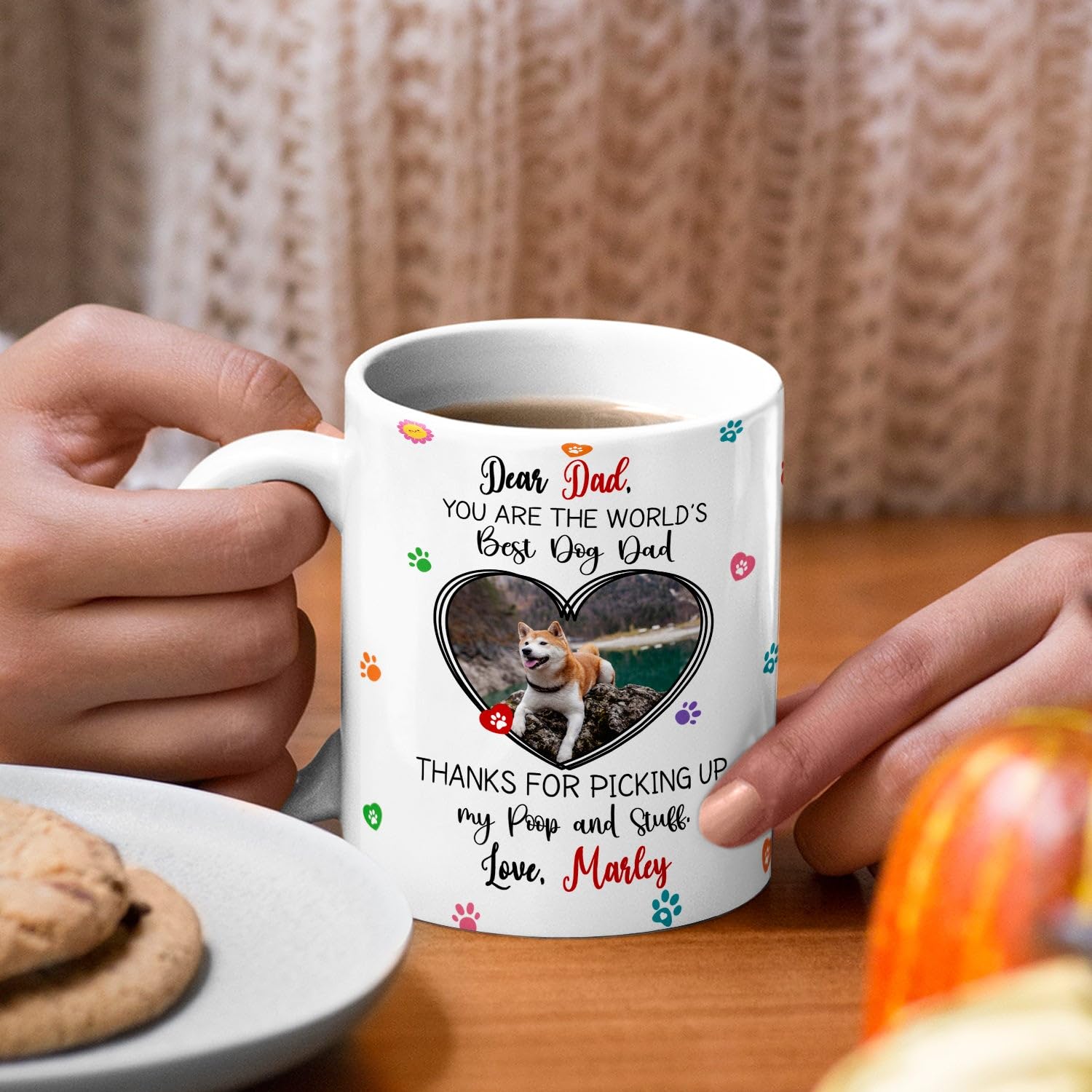Personalized Dear Dad Accent Coffee Mug 11 Oz, Dear Dad You Are The World's Best Dog Dad White Mug, Customized Name/Photo Dog Coffee Cup Gift For Birthday Christmas, Awesome Dog Dad Ceramic Teacup - Image 6