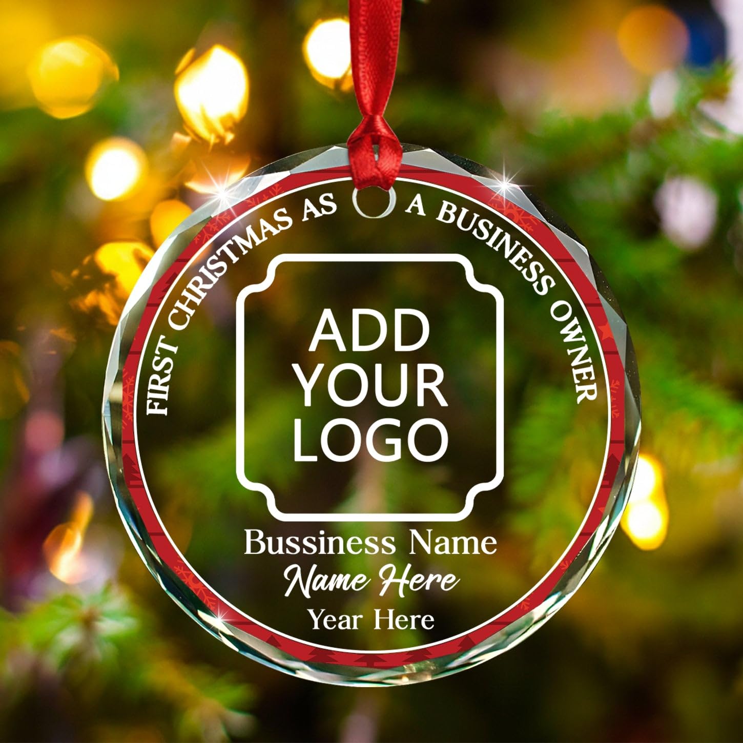 Personalized First Christmas As A Business Owner Glass Ornament 2026, Company Logo Ornament Gift for New Business Owner Boss Entrepreneur Startup Founder, Custom Year/Logo & Company Name Ornaments - Image 3