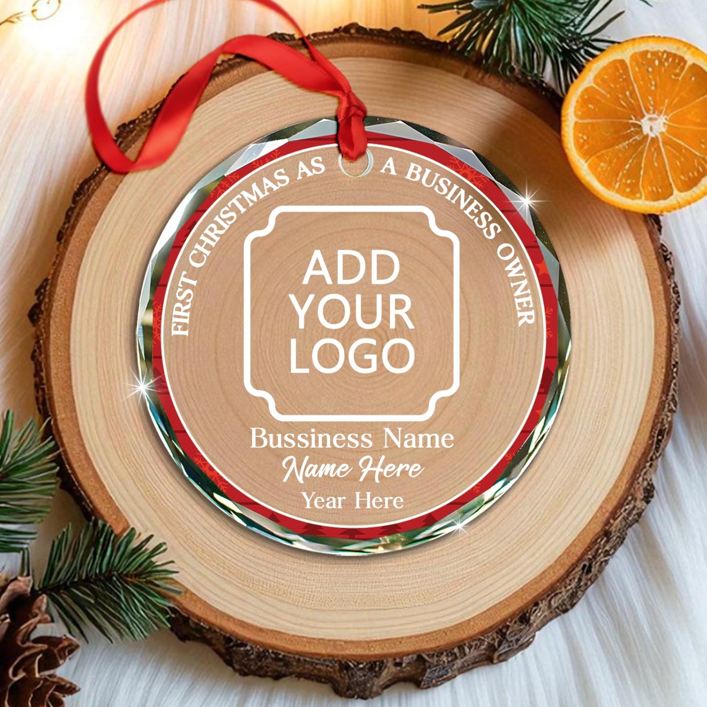 Personalized First Christmas As A Business Owner Glass Ornament 2026, Company Logo Ornament Gift for New Business Owner Boss Entrepreneur Startup Founder, Custom Year/Logo & Company Name Ornaments - Image 4