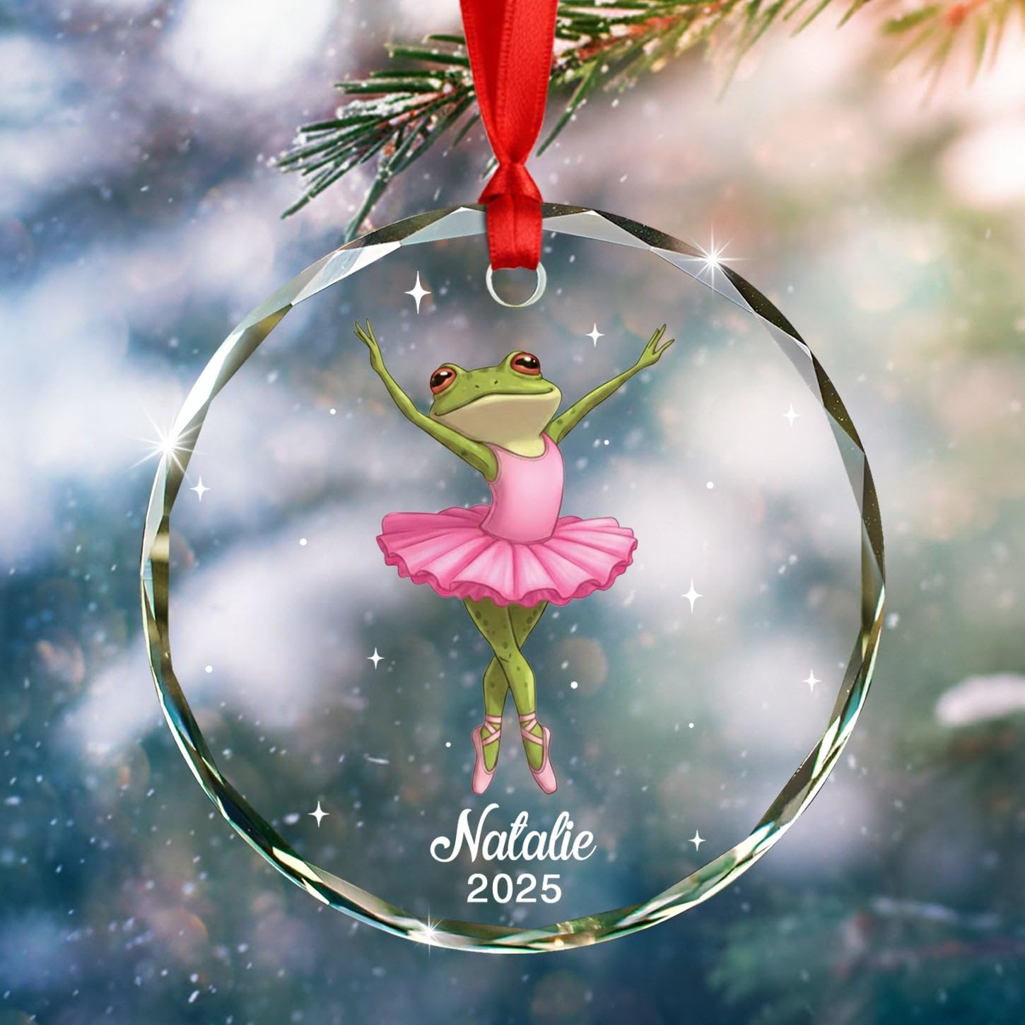 Personalized Frog Glass Christmas Ornament Gift for Women Girl Friends Sister, Customized Name Frog Lover Ornaments 2026, Funny Sarcastic Frogs Dancing Xmas Ornament Gift for Dance Lovers Humor Fans - Image 3