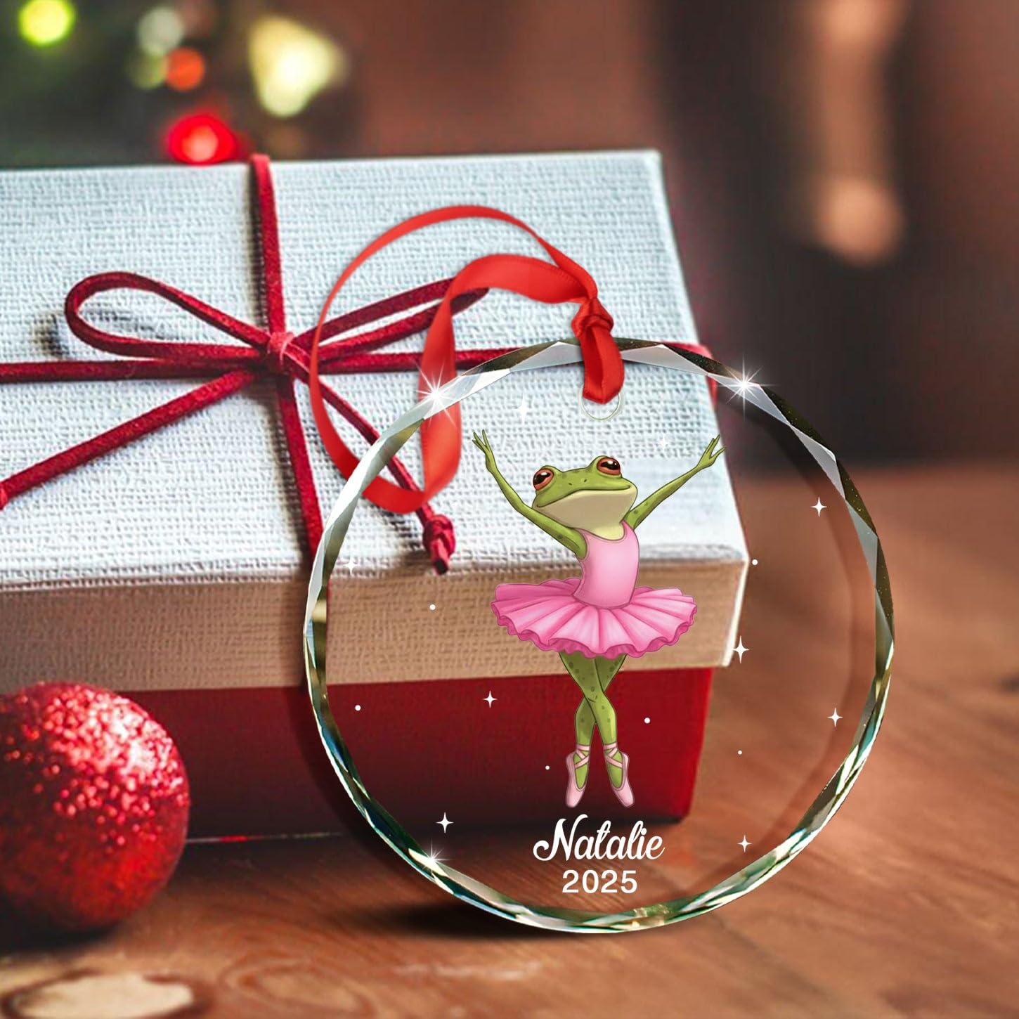Personalized Frog Glass Christmas Ornament Gift for Women Girl Friends Sister, Customized Name Frog Lover Ornaments 2026, Funny Sarcastic Frogs Dancing Xmas Ornament Gift for Dance Lovers Humor Fans - Image 4