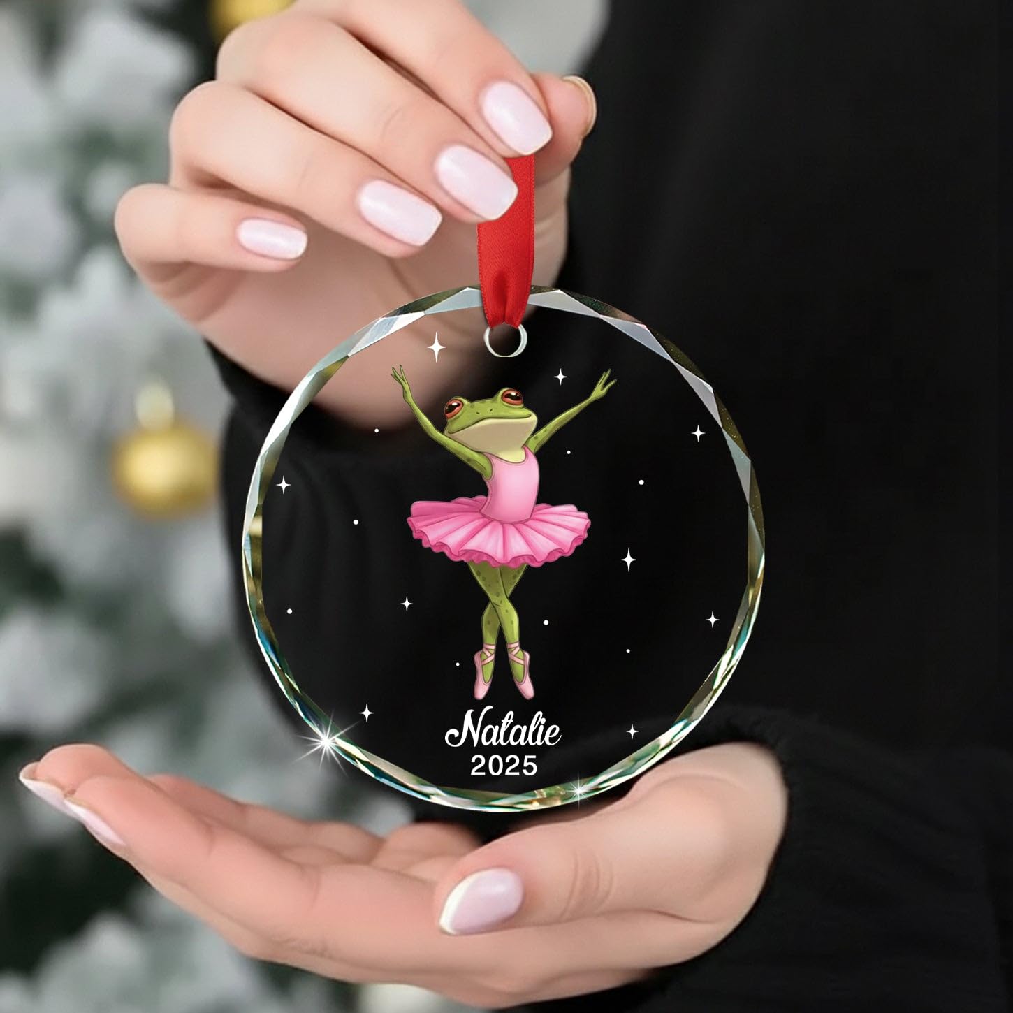 Personalized Frog Glass Christmas Ornament Gift for Women Girl Friends Sister, Customized Name Frog Lover Ornaments 2026, Funny Sarcastic Frogs Dancing Xmas Ornament Gift for Dance Lovers Humor Fans - Image 5