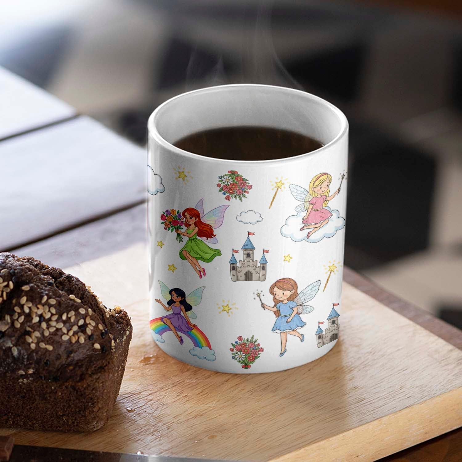 Personalized Initial & Name Fairy Hot Chocolate Cup, Fairy Accent Ceramic Mug 11Oz, Custom Fantasy Lover White Milk Cup Gift For Girl Daughter Sister, Fairies Mug Gift For Niece Birthday Anniversary - Image 3