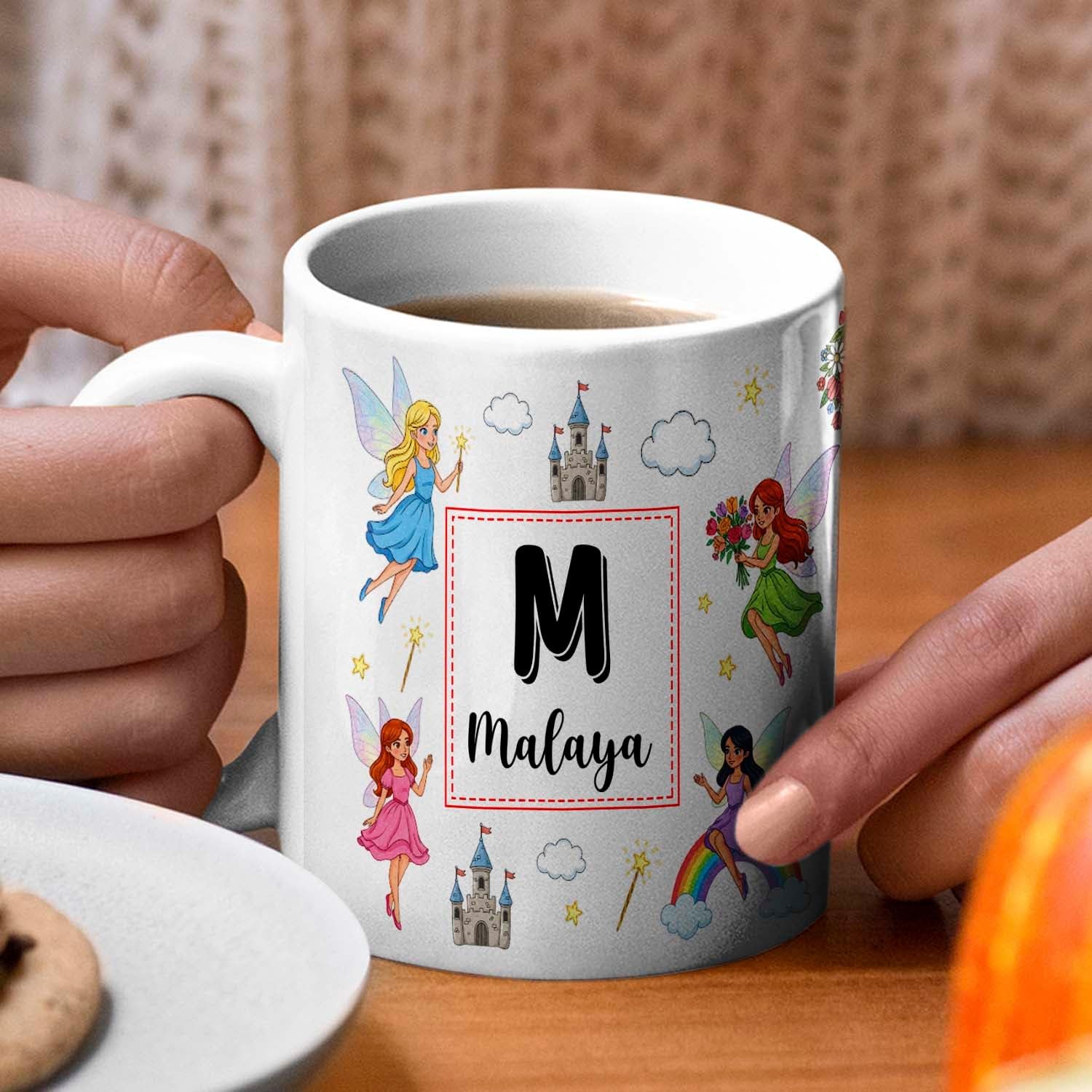 Personalized Initial & Name Fairy Hot Chocolate Cup, Fairy Accent Ceramic Mug 11Oz, Custom Fantasy Lover White Milk Cup Gift For Girl Daughter Sister, Fairies Mug Gift For Niece Birthday Anniversary - Image 5