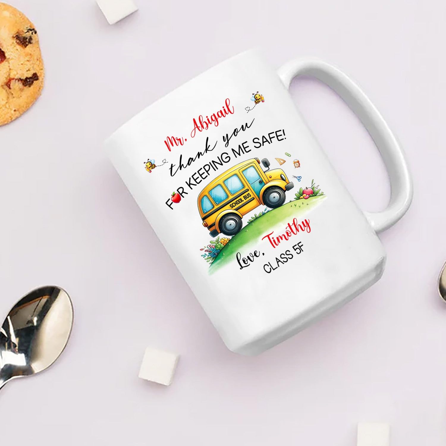 Thank You For Keeping Me Safe Coffee Cup Gift From Student, Customized Choose Name School Bus Driver Travel Mug 11 Oz 15 Oz, Personalized School Bus Driver White Coffee Mug, Drivers Ceramic Cup Gift - Image 4