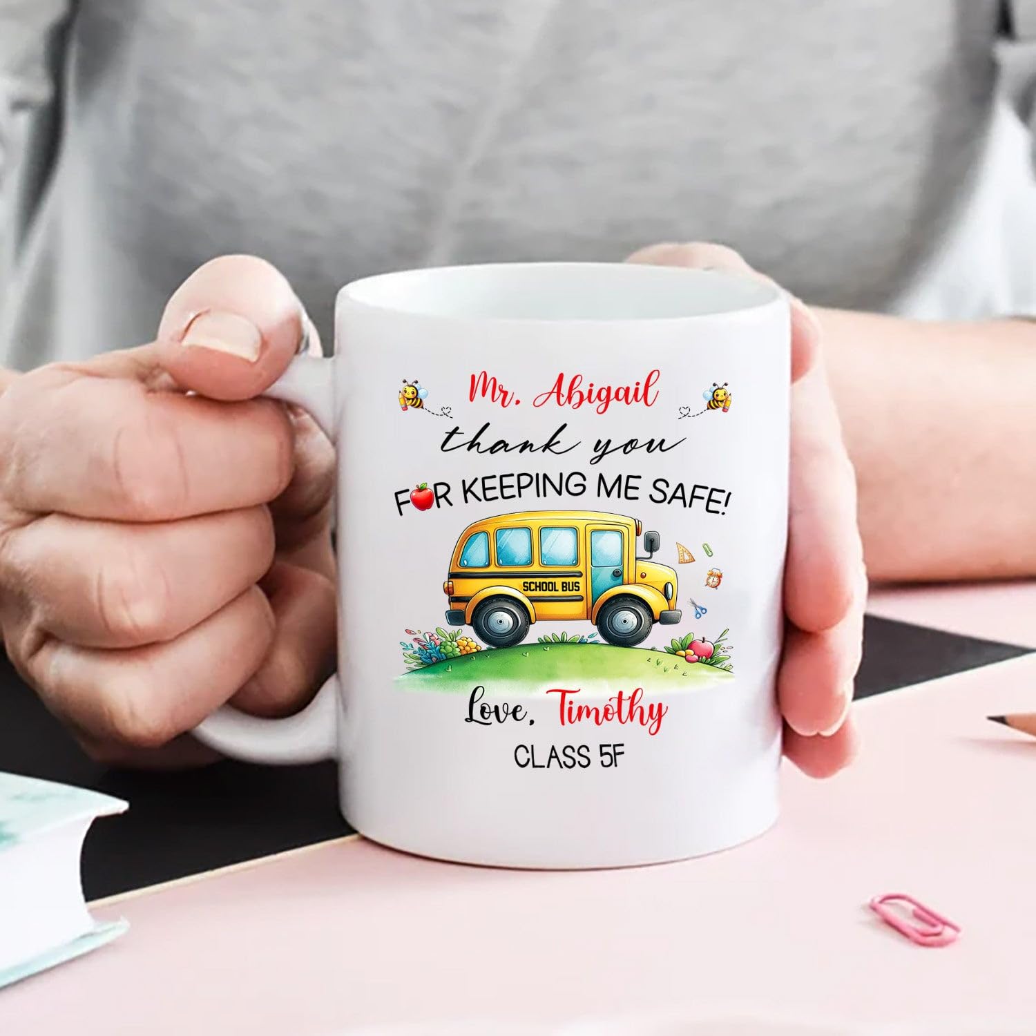 Thank You For Keeping Me Safe Coffee Cup Gift From Student, Customized Choose Name School Bus Driver Travel Mug 11 Oz 15 Oz, Personalized School Bus Driver White Coffee Mug, Drivers Ceramic Cup Gift - Image 5
