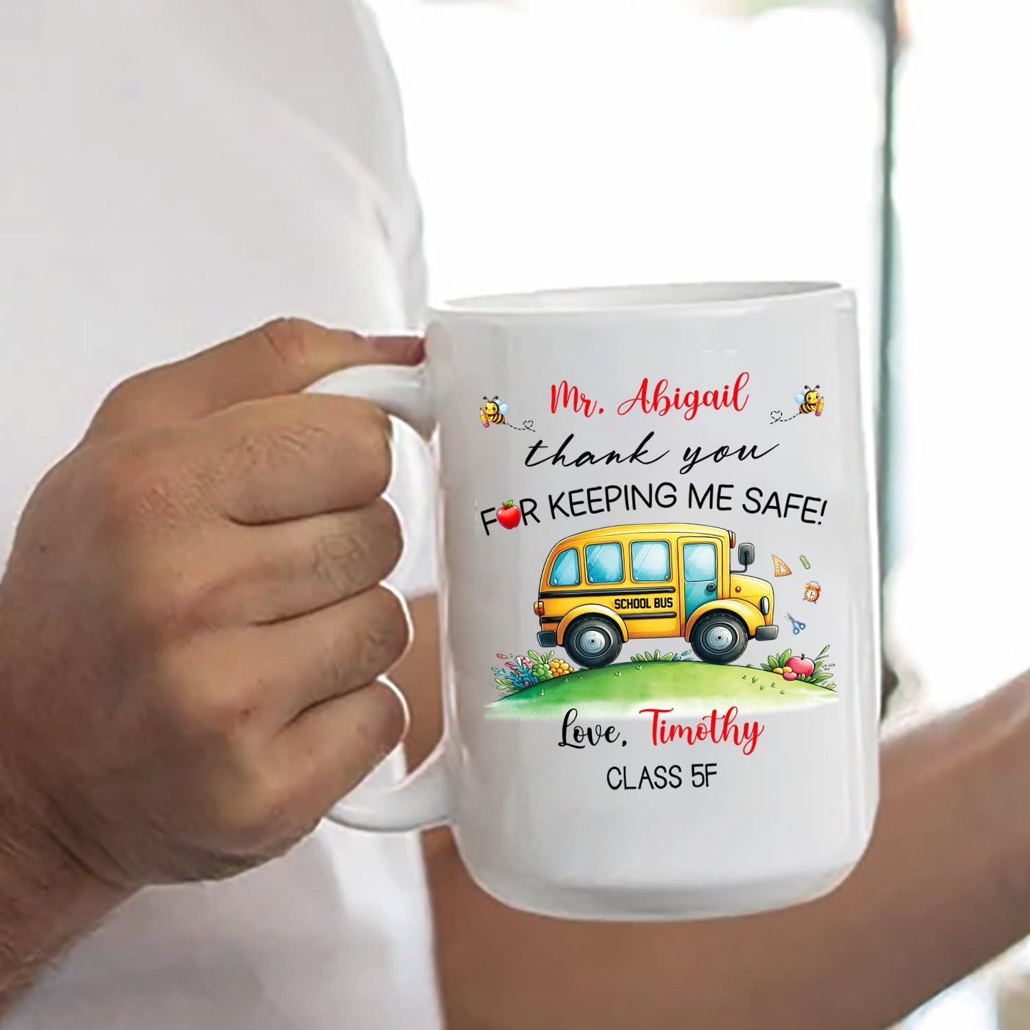 Thank You For Keeping Me Safe Coffee Cup Gift From Student, Customized Choose Name School Bus Driver Travel Mug 11 Oz 15 Oz, Personalized School Bus Driver White Coffee Mug, Drivers Ceramic Cup Gift - Image 6