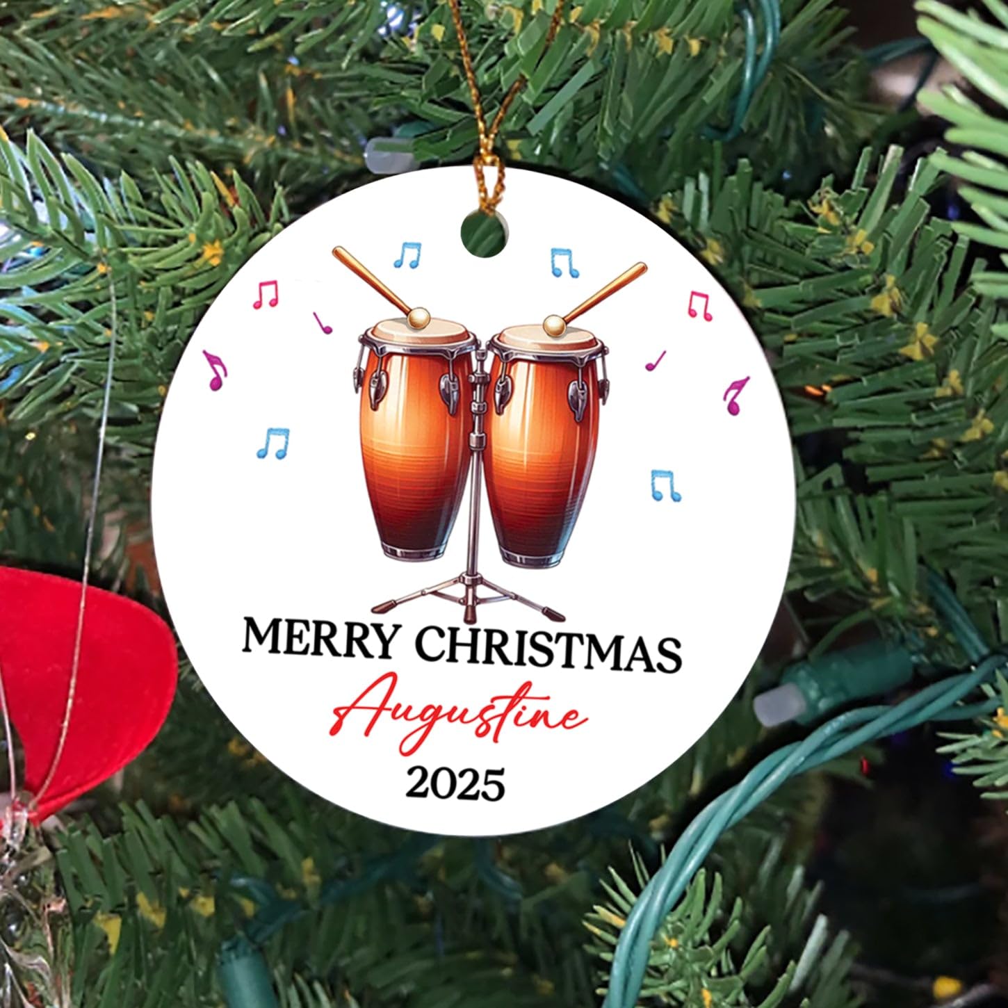 Unique Conga Drum Christmas Ornament 2026, Custom Text/Year & Name Musical Instrument Lover Xmas Ornament Gift for Birthday Holiday, Personalized Conga Drum Decor Ornaments for Sister Brother Friends - Image 3