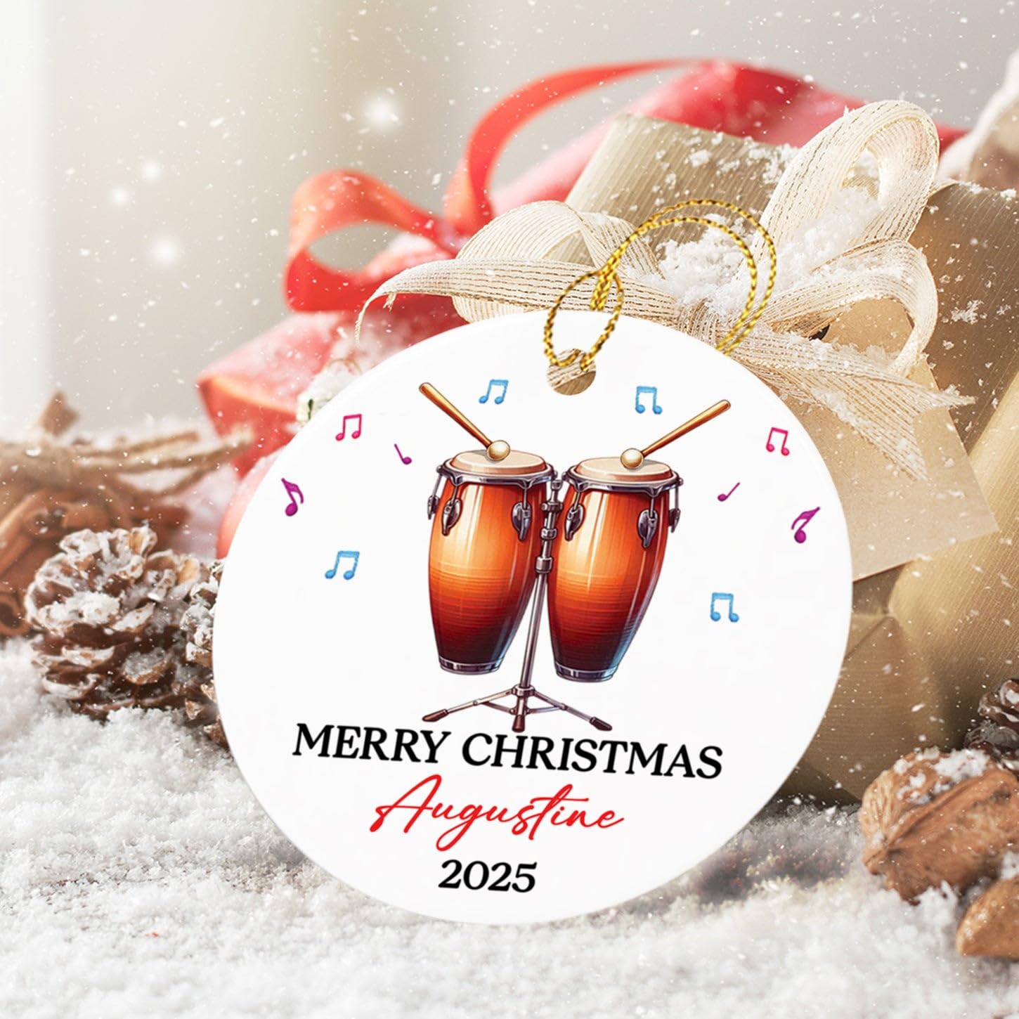 Unique Conga Drum Christmas Ornament 2026, Custom Text/Year & Name Musical Instrument Lover Xmas Ornament Gift for Birthday Holiday, Personalized Conga Drum Decor Ornaments for Sister Brother Friends - Image 4
