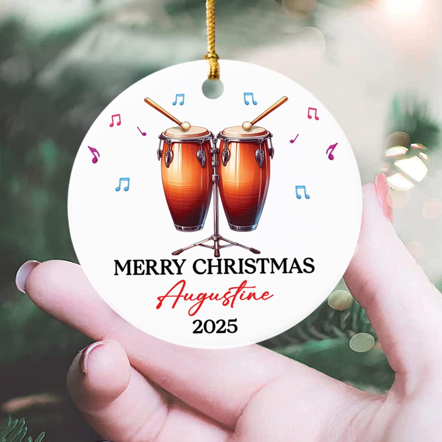 Unique Conga Drum Christmas Ornament 2026, Custom Text/Year & Name Musical Instrument Lover Xmas Ornament Gift for Birthday Holiday, Personalized Conga Drum Decor Ornaments for Sister Brother Friends - Image 5