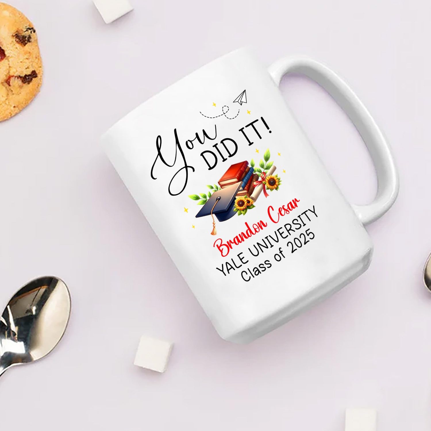 You Did It Coffee Mug Gift For Graduation University College, Custom School Year & Name Graduate Students White Coffee Cup, Personalized Graduation Ceramic Cup 11 Oz 15 Oz, Congrats Masters Grad Mug - Image 4