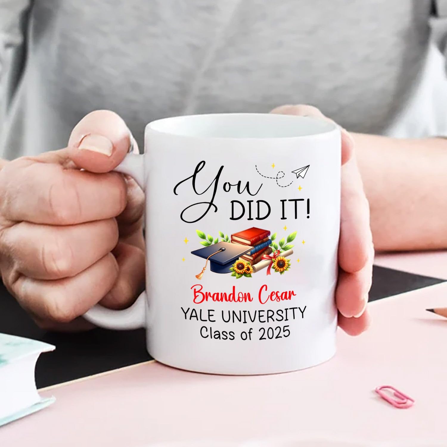You Did It Coffee Mug Gift For Graduation University College, Custom School Year & Name Graduate Students White Coffee Cup, Personalized Graduation Ceramic Cup 11 Oz 15 Oz, Congrats Masters Grad Mug - Image 5