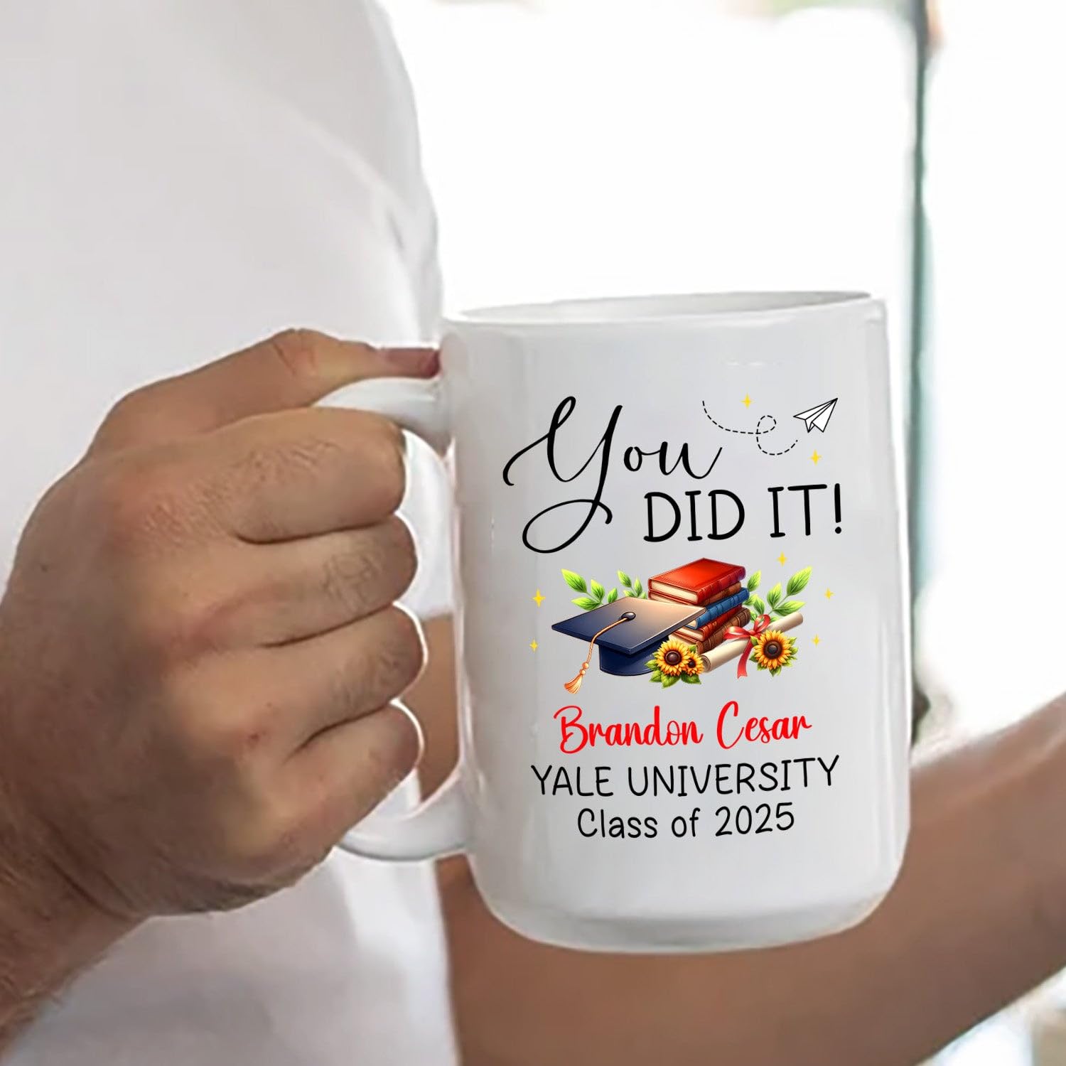 You Did It Coffee Mug Gift For Graduation University College, Custom School Year & Name Graduate Students White Coffee Cup, Personalized Graduation Ceramic Cup 11 Oz 15 Oz, Congrats Masters Grad Mug - Image 6
